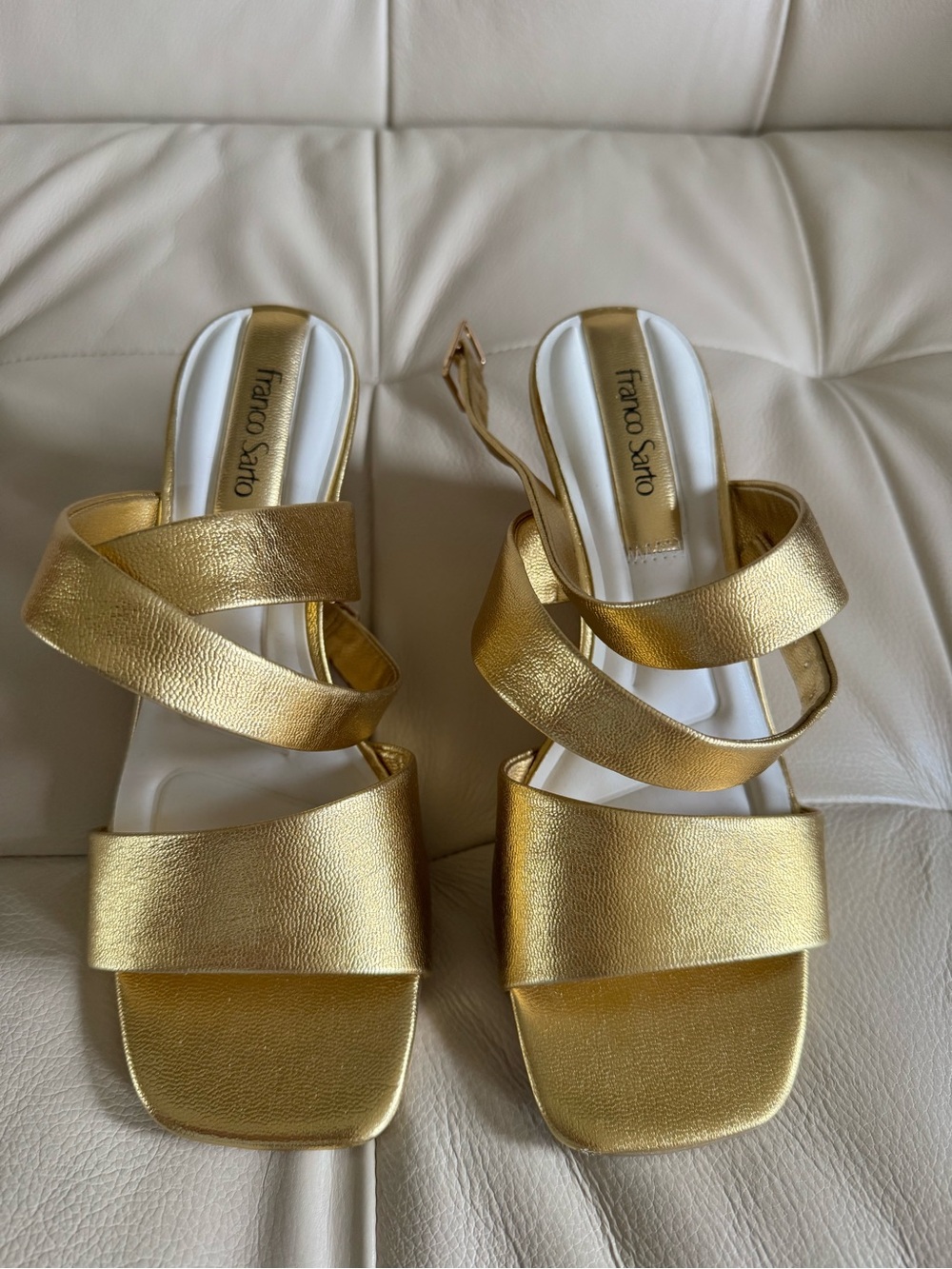 Franco Sarto Metallic Gold Multi-Strap Heeled Sandals